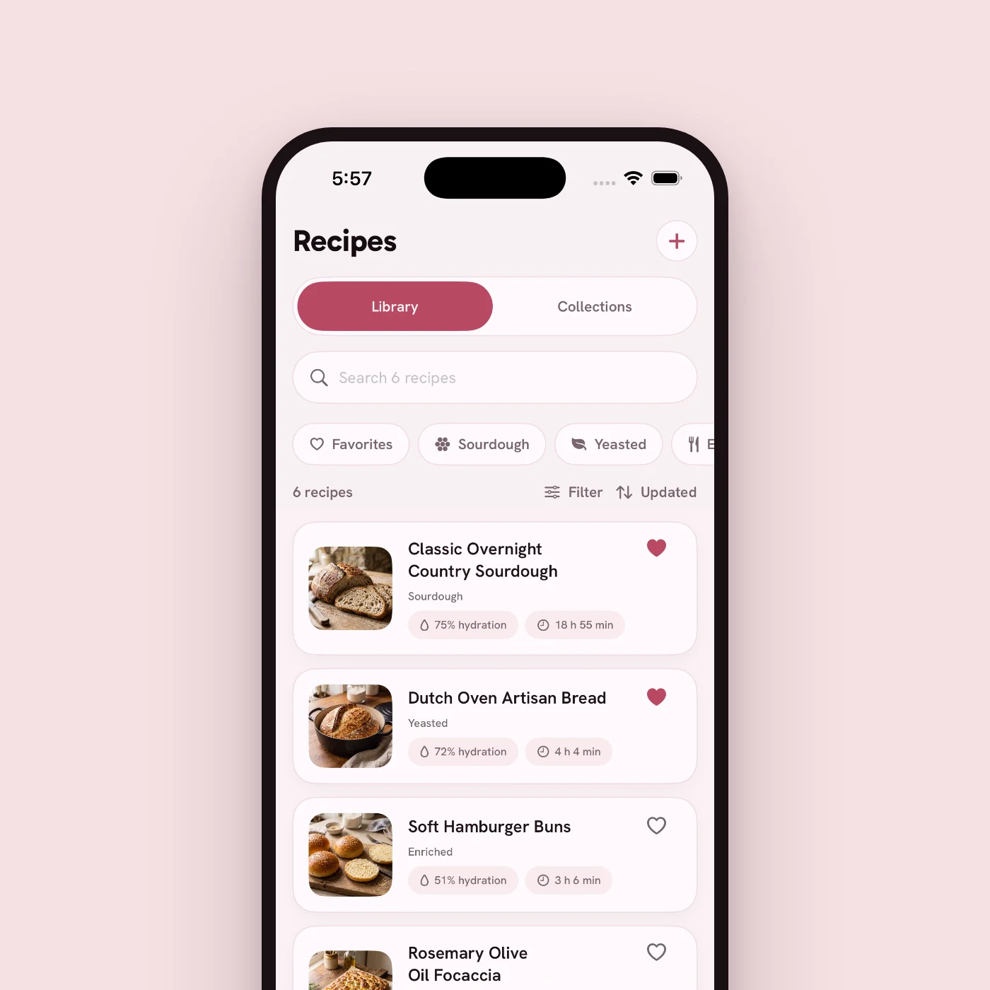 The DasBrot recipe library on iPhone.